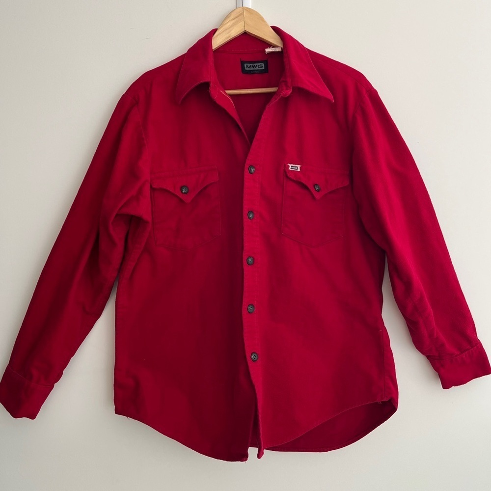 MWG Vintage Heavy Flannel Chamois Shirt 100% Cotton Long Sleeve Western 70's